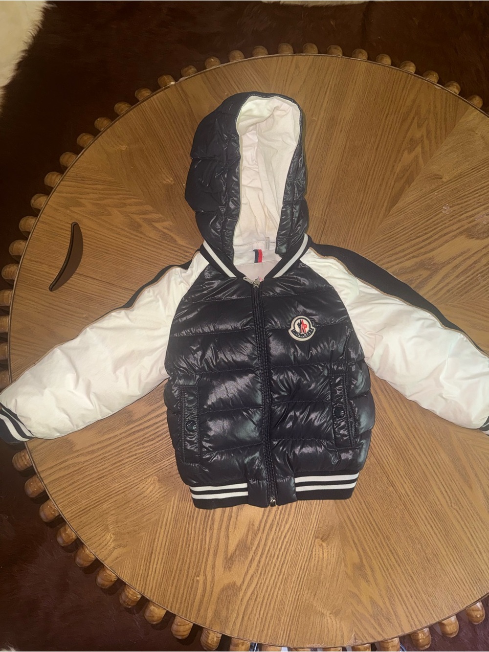 Moncler Black and White Quilted Hooded Puffer Jacket